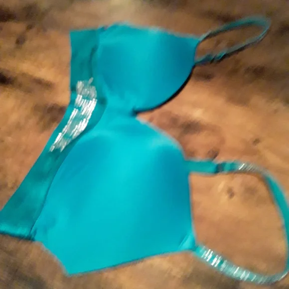 Pink VICTORIA'S SECRET teal W/ Pink Bling 38B Padded underwire Gorgeous Push Up - Picture 8 of 13